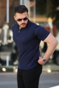 Erkek Yakası Fermuarlı Kısa Kollu T-shirt resmi